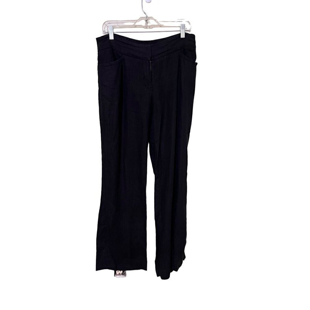 LOFT Black Wide-Leg Linen Pants  Sz 8 Julie Trouser lagrnlook beachy boho
